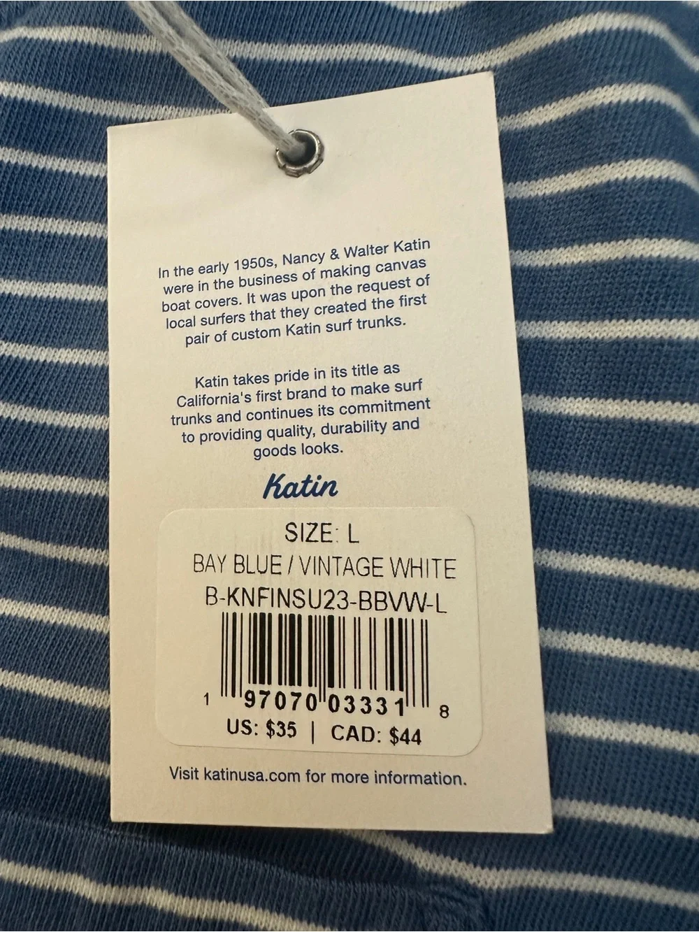 Katin 100% Cotton Casual Short Sleeve T-Shirt Boy’s Size L Striped Blue